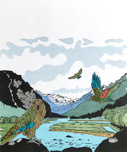 Art by Vivien Davimes - Kea at Mt. Aspiring National Park  1/12