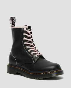 Shoe: DR MARTENS 1460 WOMEN'S CONTRAST LEATHER LACE UP BOOTS - BLACK/PINK VIRGINIA