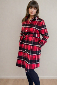 Wool Shirt Dress - Red Check