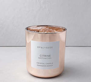 Opal + Sage Citrine Crystal Candle Large Jar - Rose Gold