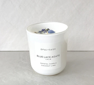 Homewares: Opal + Sage - Large Blue Lace Agate Candle