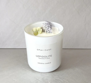 Homewares: Opal + Sage - Large Lepidolite Candle