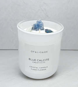 Opal + Sage Blue Calcite Crystal Candle Large Jar