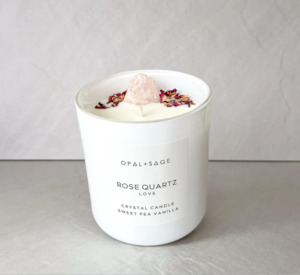 Homewares: Opal + Sage - Large Rose Quartz Candle