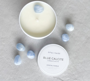 Homewares: Opal + Sage - Blue Calcite - Mandala Crystal Candle Tin