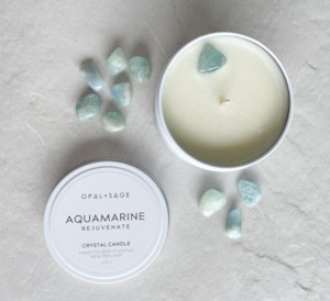 Homewares: Opal + Sage - Aquamarine - Mandala Crystal Candle Tin