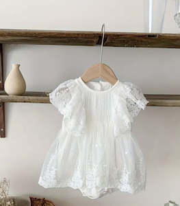 Homewares: Love & Sunshine Romper Dress - White with Lace Ruffles