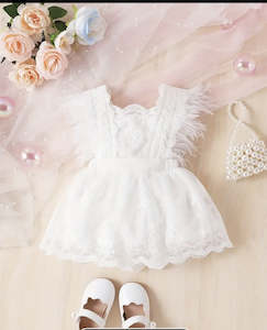 Love & Sunshine Dress - White Lace with Feather Ruffles