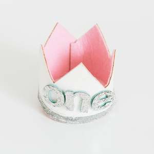 L & S White Crown with Silver Ribbon