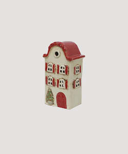 Alsace Tea Light Villa Christmas Stone w/ Red Shutters