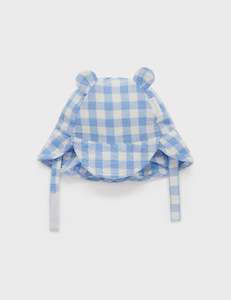 Homewares: Linen Blend Legionnaires Hat - Ocean Gingham