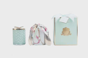 Tiffany Blue Herringbone Candle w/ Scarf & Butterfly Brooch 600g