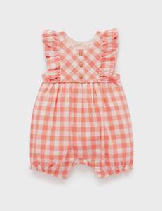 Gingham Romper - Coral