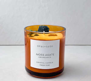 Homewares: Opal + Sage Moss Agate Crystal Candle Large Jar - Amber