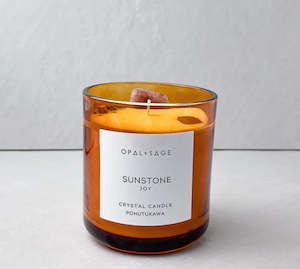 Opal + Sage Sunstone Crystal Candle Large Jar - Amber