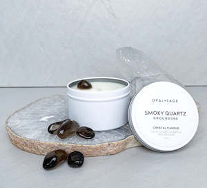 Opal + Sage Smoky Quartz Crystal Candle - Small Tin