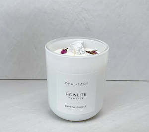 Opal + Sage Howlite Crystal Candle Large Jar - White Gloss