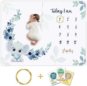 Milestone: Baby Monthly Milestone Photoshoot Blanket Baby Elephant