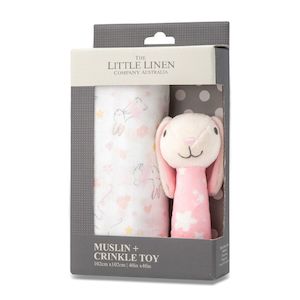 Little Linen Muslin Wrap & Crinkle Toy - Ballerina Bunny