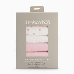 LITTLE LINEN BAMBOO MUSLIN WASHERS 6PK - DUSTY PINK