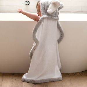 Tlittle Linen Plush Hooded Towel Soft Grey