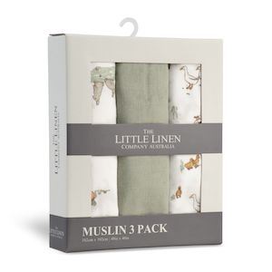 Little Linen Muslin Wrap 3pk - Farmyard Lamb