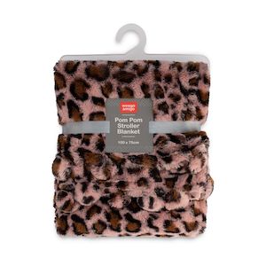 LITTLE LINEN WEEGOAMIGO PLUSH POM POM BLANKET -LEOPARD PINK