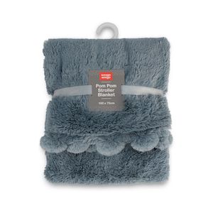 LITTLE LINEN WEEGOAMIGO PLUSH POM POM BLANKET - MIDNIGHT