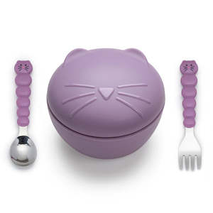 Melii Silicone Animal Bowl with Lid & Utensils-cat