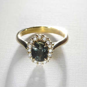 Oval Forest Green Sapphire & Diamond Ring