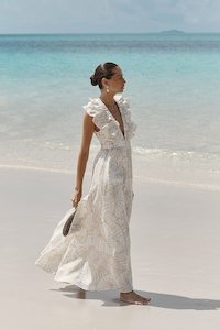 Womenswear: Malta Palm Frill Dress