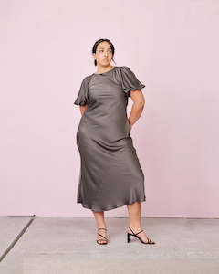 Kendall Satin Dress in Charcoal