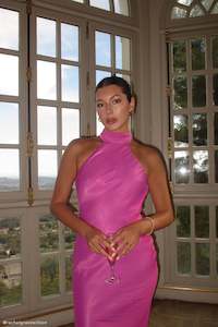 Claire Satin Drape Dress in Pink