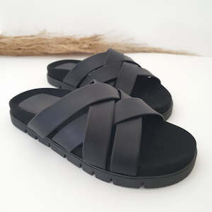 PIPER LEATHER SLIDE - BLACK