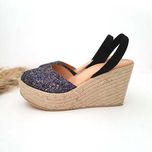 High Espadrille Wedge - Multi-black Glitter Last Pairs 38