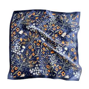 Moonlit Florals Pure Mulberry Silk Square Scarf Bandana