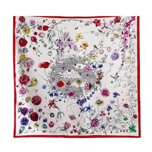 Clothing: Floral Wonderland Pure Mulberry Silk Square Scarf Bandana