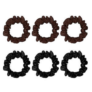 6 Pack Premium Small Mulberry Silk Scrunchies - Black & Chocolate