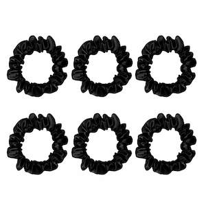 6 Pack Premium Small Mulberry Silk Scrunchies - Black