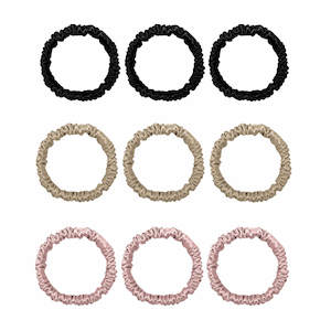 9 Value Pack Premium Mini Mulberry Silk Scrunchies - Black Champagne Pink