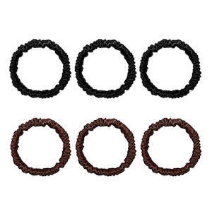 6 Pack Premium Mini Mulberry Silk Scrunchies - Black & Chocolate