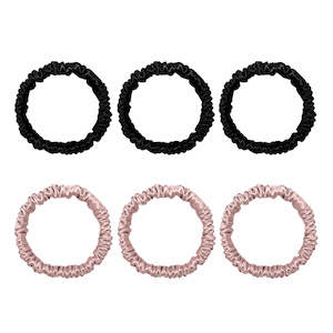 6 Pack Premium Mini Mulberry Silk Scrunchies - Black & Pink