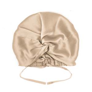 Clothing: Double-Lined Adjustable Women Silk Hair Bonnet Mulberry Silk Turban Night Hair Care Hair Wrap - Champagne