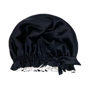 Clothing: Double Layer Women Silk Sleep Cap Hair Bonnet Pure Mulberry Silk Turban  - Black - Medium to Large