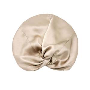 Clothing: Silk Sleep Cap for Women Hair Care Natural Silk Double Layer Bonnet Turban- Champagne Gold - One Size Fits Most