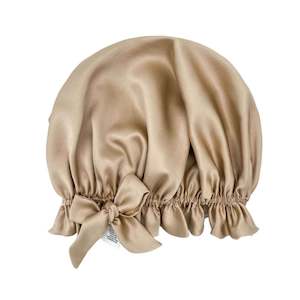 Clothing: Double Layer Women Silk Hair Bonnet 100% Mulberry Silk Turban - Champagne Gold - Medium to Large