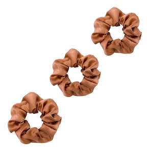 3 Pack Premium Mulberry Silk Scrunchies - Caramel / Rose Gold - Medium