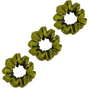 3 Pack Premium Mulberry Silk Scrunchies - Olive - Medium