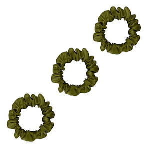 3 Pack Premium Small Mulberry Silk Scrunchies - Olive -