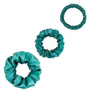 Silk Scrunchies Trio - Emerald - Mini, Small, Medium